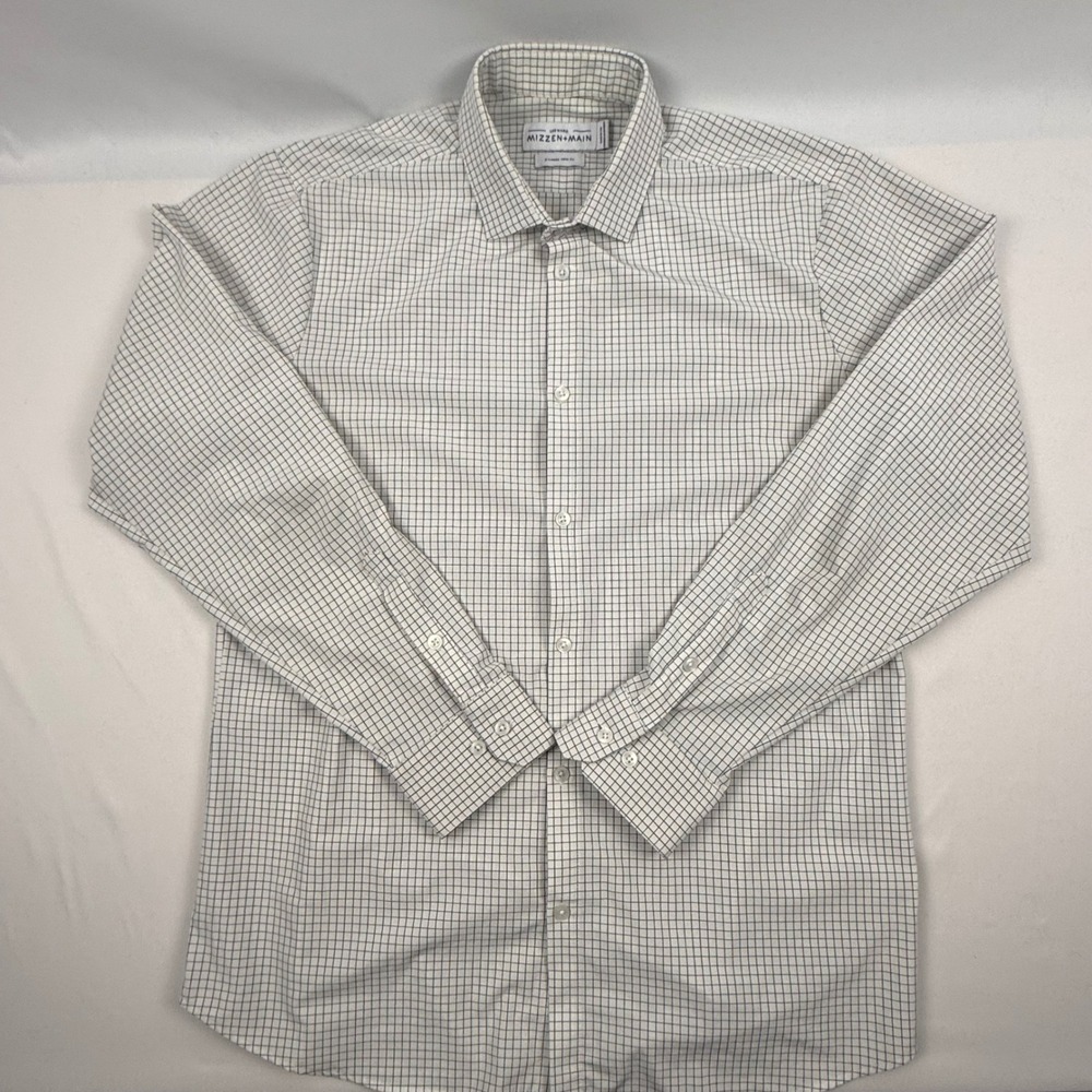 Mizzen+Main Leeward Mens XL‎ Trim Fit Performance Dress Shirt Blue Windowpane